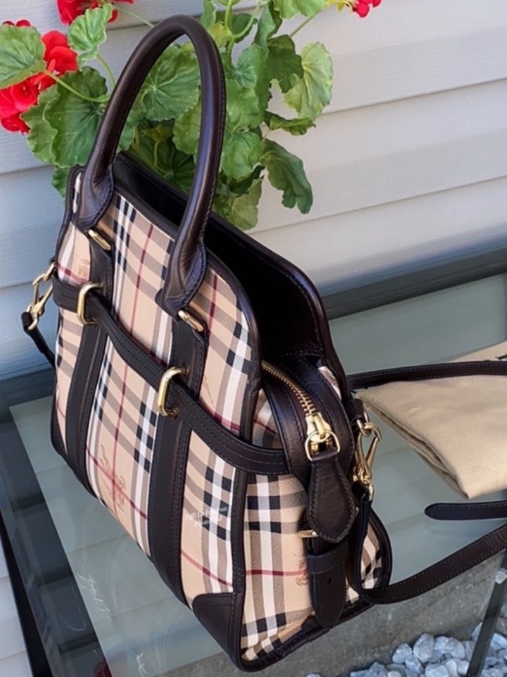 Classic Plaid Satchel Handbag with Black Trim - Picture 4 of 11